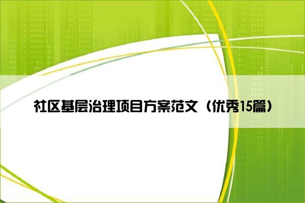 社区基层治理项目方案范文（优秀15篇）