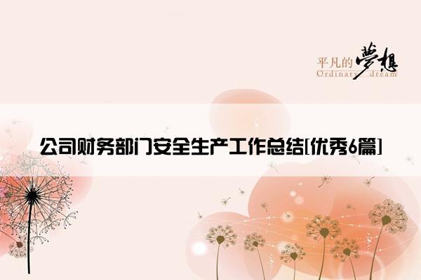 公司财务部门安全生产工作总结[优秀6篇]
