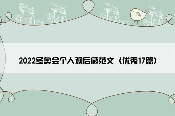 2022冬奥会个人观后感范文（优秀17篇）