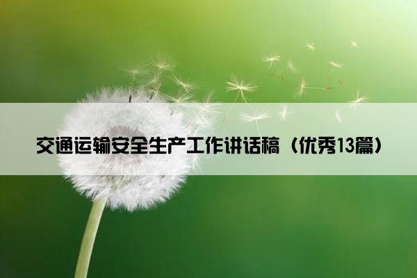 交通运输安全生产工作讲话稿（优秀13篇）