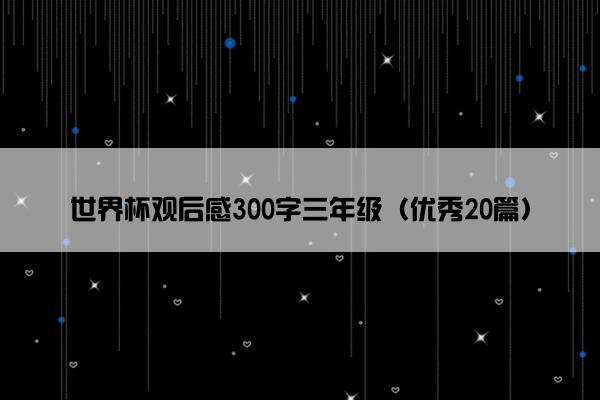 世界杯观后感300字三年级（优秀20篇）
