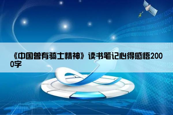 《中国曾有骑士精神》读书笔记心得感悟2000字