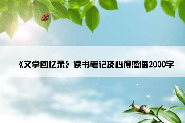 《文学回忆录》读书笔记及心得感悟2000字