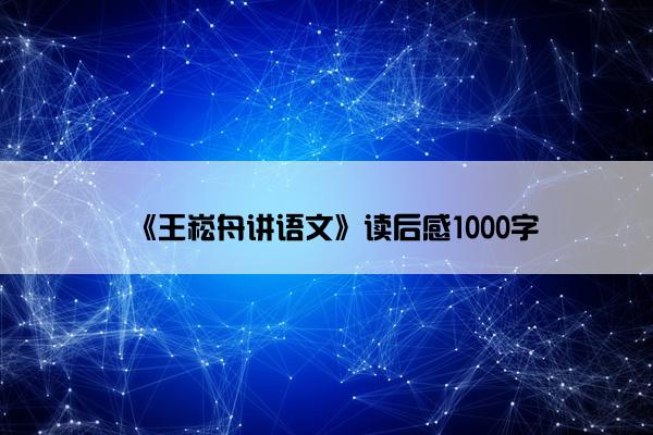 《王崧舟讲语文》读后感1000字