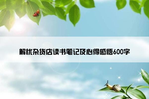 解忧杂货店读书笔记及心得感悟600字
