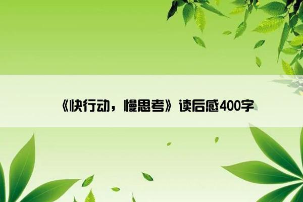 《快行动，慢思考》读后感400字