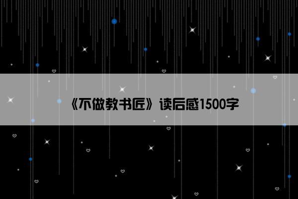 《不做教书匠》读后感1500字