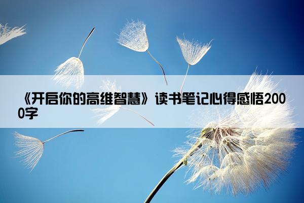 《开启你的高维智慧》读书笔记心得感悟2000字