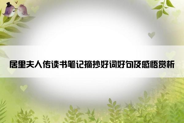 居里夫人传读书笔记摘抄好词好句及感悟赏析