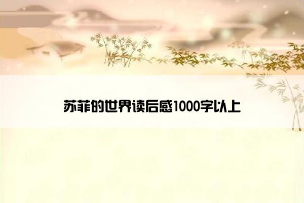 苏菲的世界读后感1000字以上