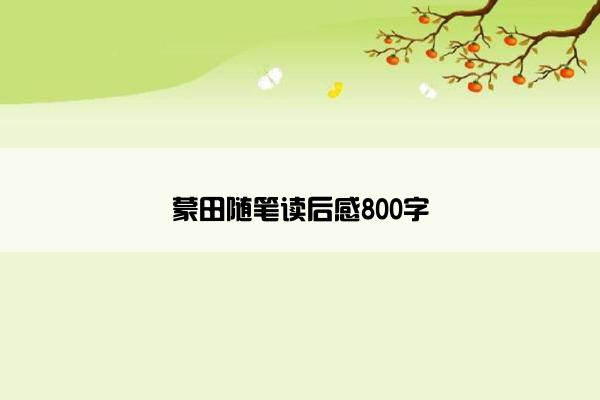 蒙田随笔读后感800字