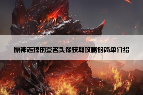 原神志琼的签名头像获取攻略的简单介绍